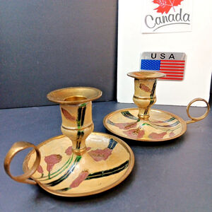 Vintage Brass Candle Holders Set of 2 Hand Held Floral Candle Holders India